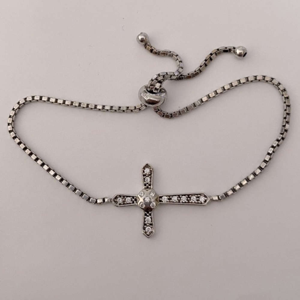 925 Silver cross bracelet cz zirconia slider lock